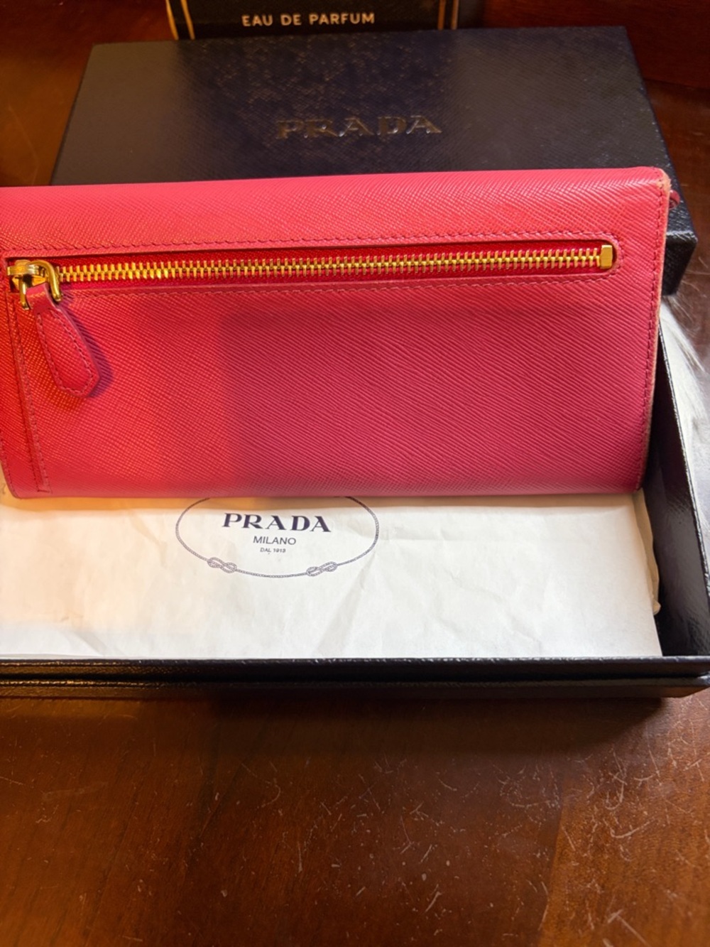 Prada Hot Pink Saffiano Bow Continental Wallet - Picture 9 of 9